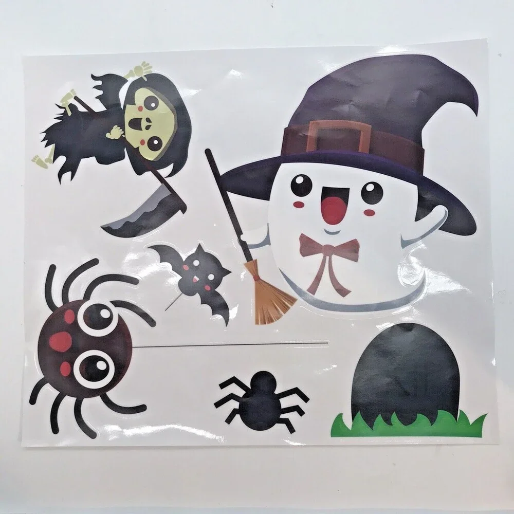 Vintage Window Clings Halloween Decorations Witch Ghost Pumpkin Cat Mummy Spider